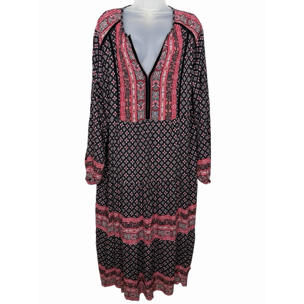 Knox Rose XXL Boho Peasant Dress Black Red Maxi Tiered Long Sleeve Velvet